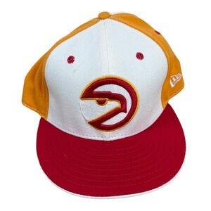 New Era Atlanta Hawks Fitted Baseball Cap White Orange Red 59FIFTY Size 7 5/8
